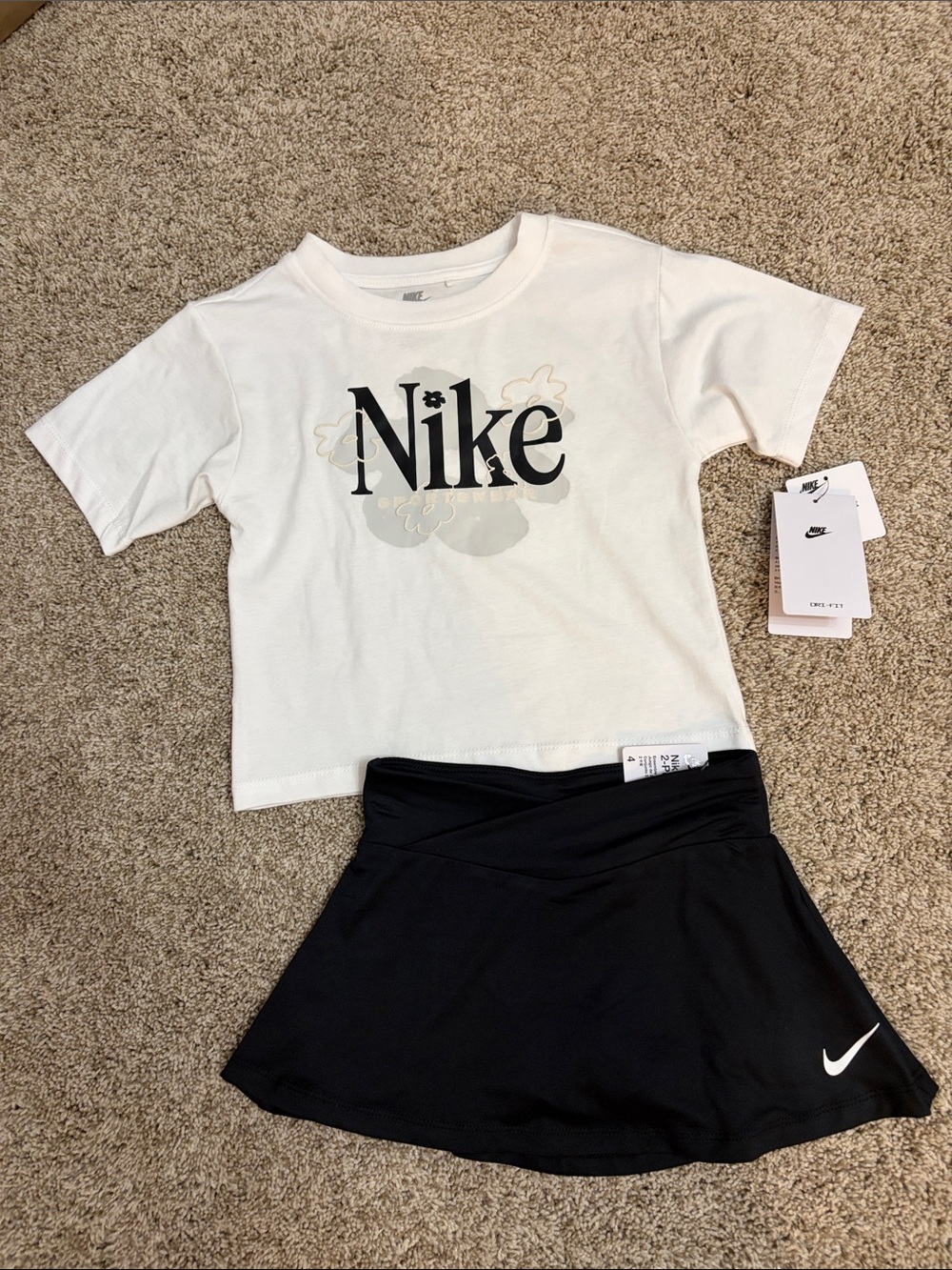 Nike Cream Logo Tee with Black Athletic Skort - Kids - Picture 1 of 6